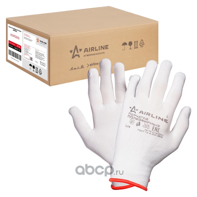 Перчатки полиэфирные (L) белые (ADWG005)