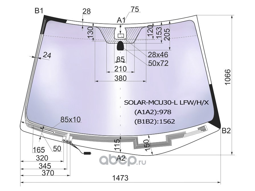 Размер лобового стекла solaris