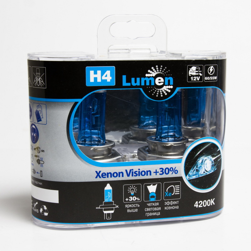 Lumen УТ000001631 Галогенные лампы H4 12V 1200 Lumen Xenon Vision + 30% (комплект 2 шт.), LUMEN