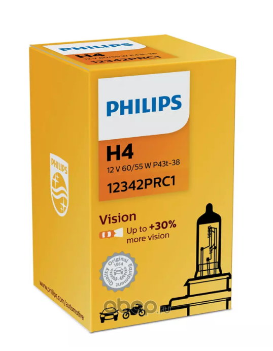 Philips 12342PRC1 Лампа 12V H4 60/55W +30% Premium 1 шт. картон