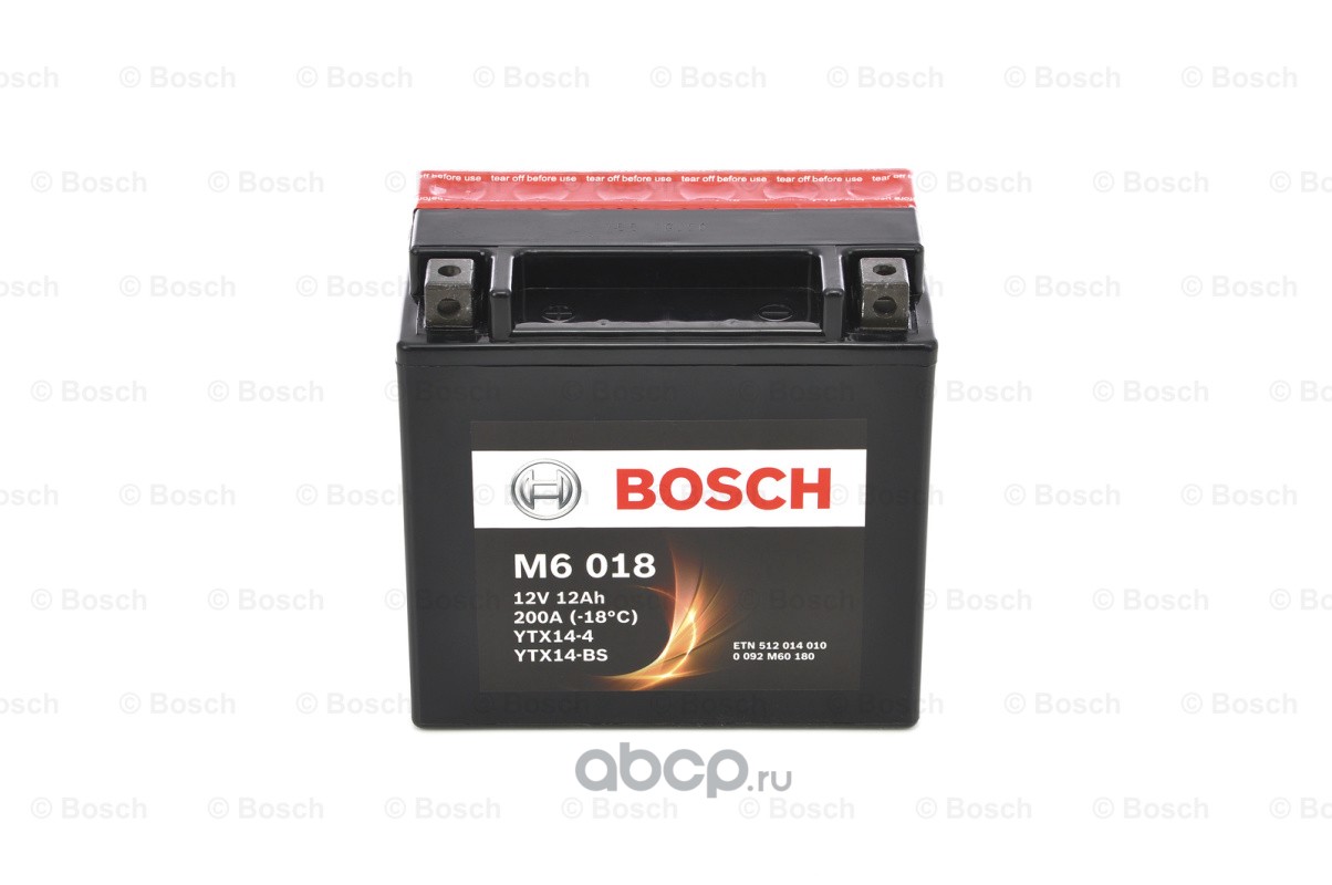 Bosch 0092M60180 Аккумулятор M6 AGM (cухозаряженная) 12 А/ч Прямая 150x87x145 EN200 А