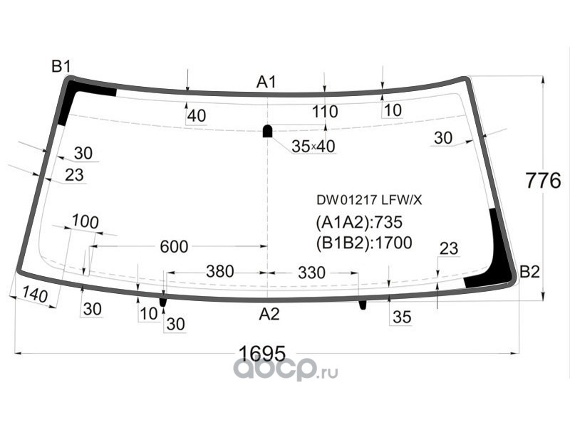 Размер лобового стекла классика