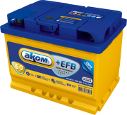 АКОМ 4607034731052 Батарея аккумуляторная 6СТ-60VL АКОМ+EFB Euro, технология EFB, 12В, 60 А/ч, 600А, обратная полярность, формат АКБ: LN2, европейский тип клемм